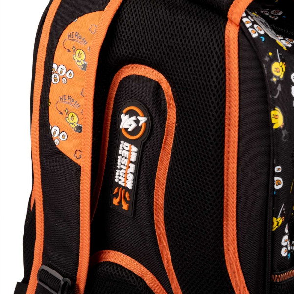 Шкільний рюкзак YES, одне відділення, фронтальні кишені, чорно-помаранчевий Line Friends