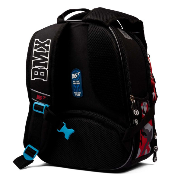 Шкільний рюкзак YES, каркасний, два відділення, дві бічні кишені, сіро-червоний BMX