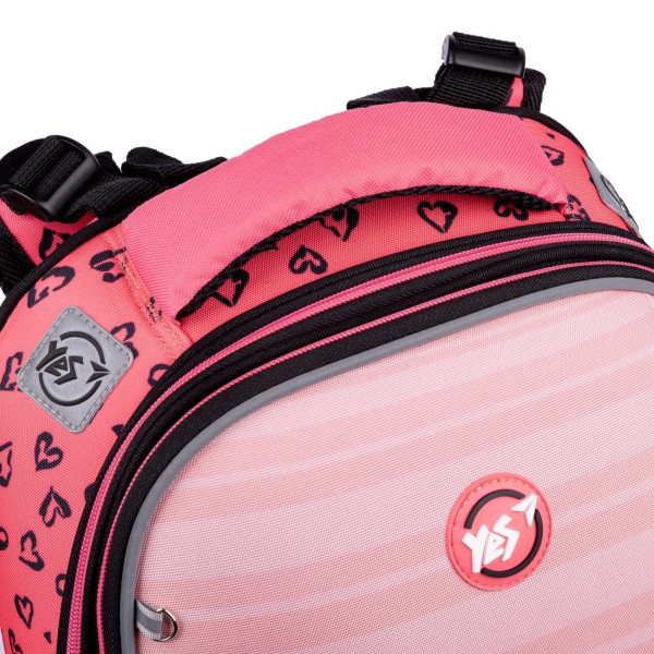 Шкільний рюкзак YES, каркасний, два відділення, дві бічні кишені, кораловий Cats